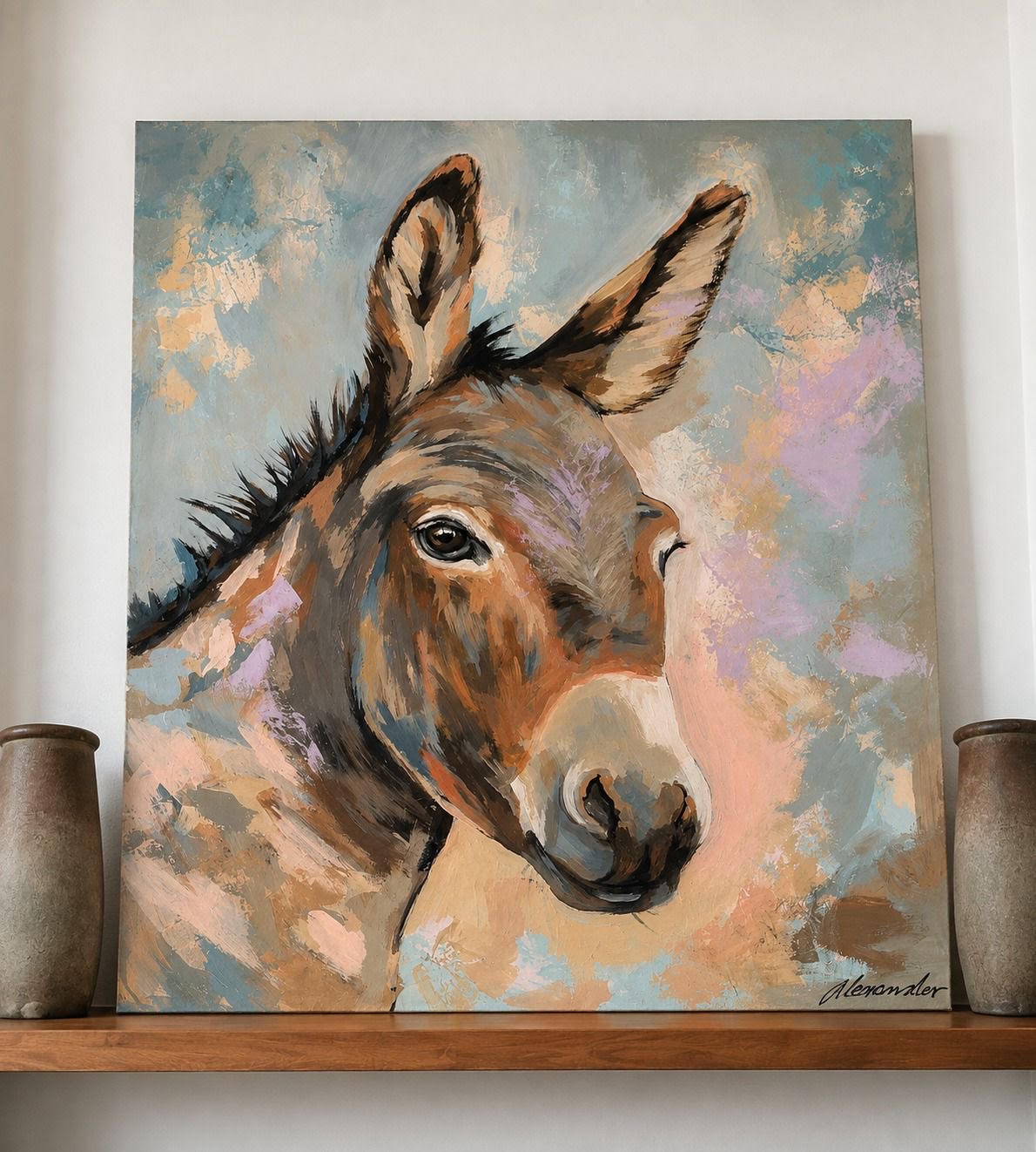 Obra de un burro enmarcado, color y textura, Mezquite Mexican Design